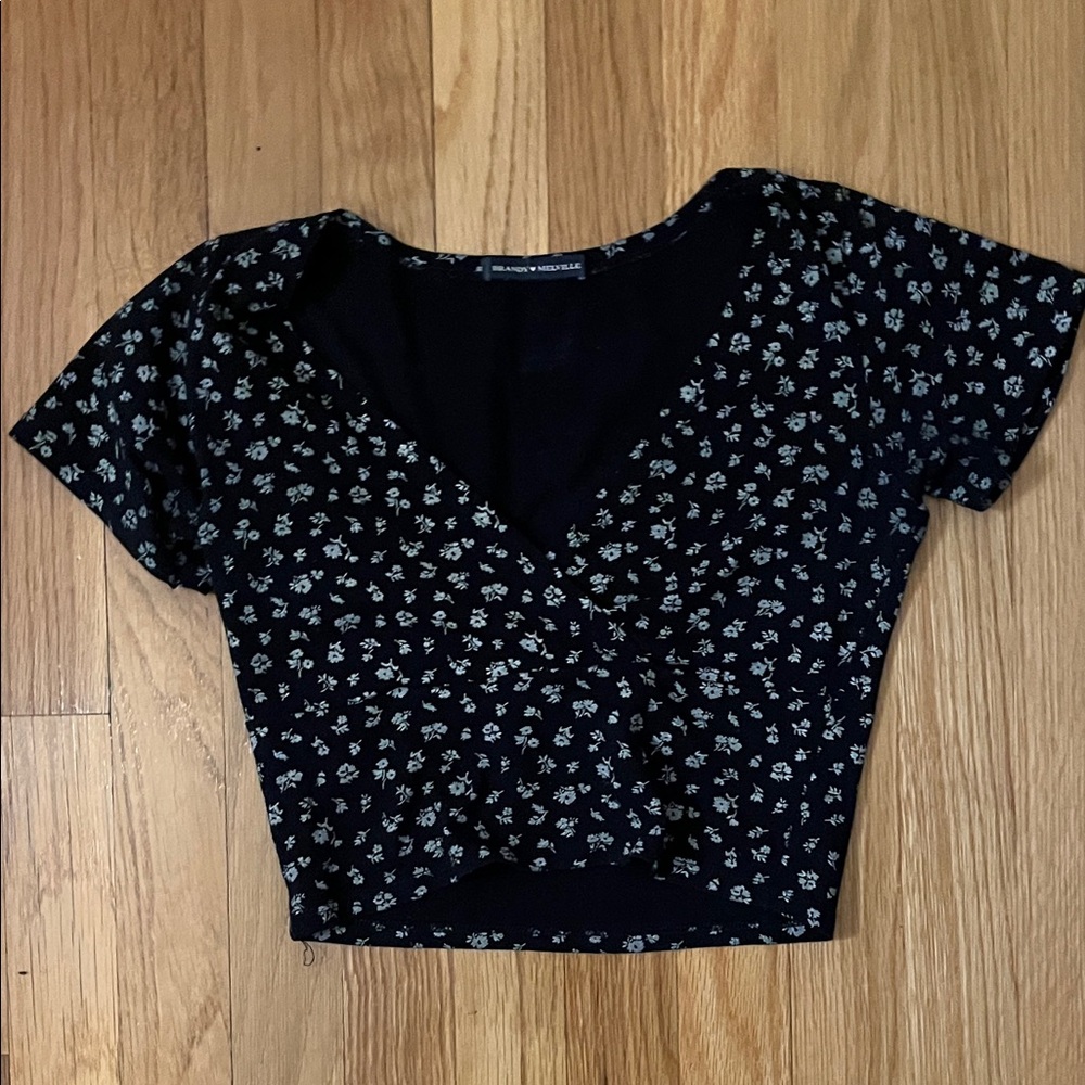 Brandy Melville Black Floral Blouse